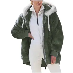 Plus Size Winter Coats for Women, Women plus Size Winter Warm Loose Plush Zip Hooded Jacket Coat Shacket Jacket for Fall,Winter Gift for Women Egzmbll