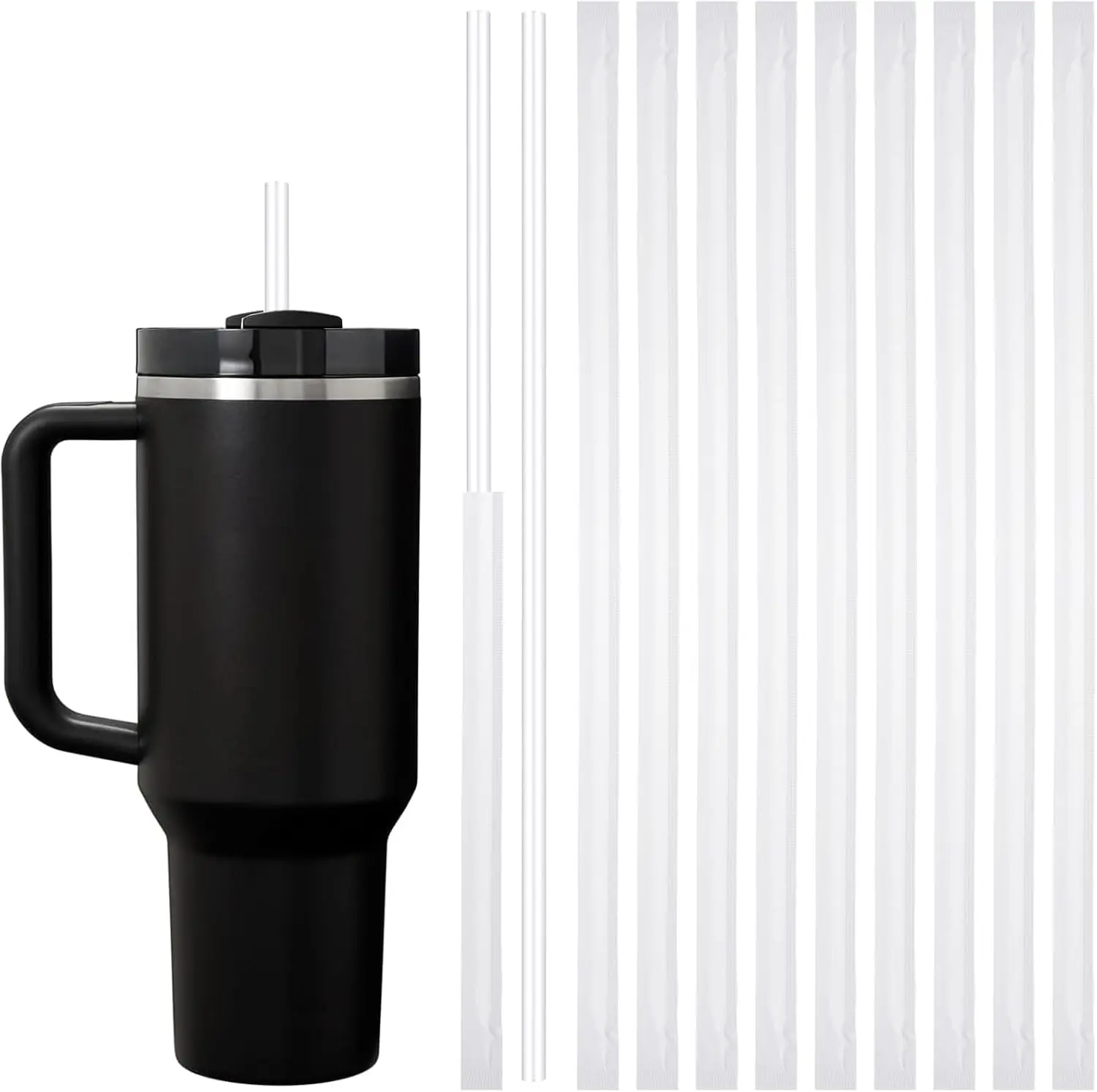 100 count Long Plastic Disposable Straws for 40 OZ Tumbler, 12 inch Clear Straws for    30 oz 40 oz Cups, Half Gallon Jugs, Individually Wrapped