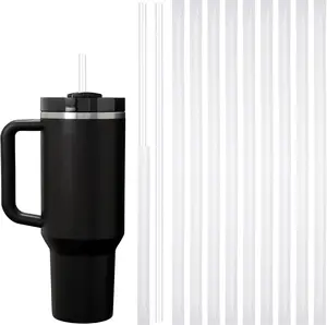 100 count Long Plastic Disposable Straws for 40 OZ Tumbler, 12 inch Clear Straws for    30 oz 40 oz Cups, Half Gallon Jugs, Individually Wrapped