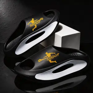 Men’s soccer fan game day slides — “SHOOT” graphic recovery slippers, ultra-comfortable thick-sole sports sandals for football enthusiasts and players