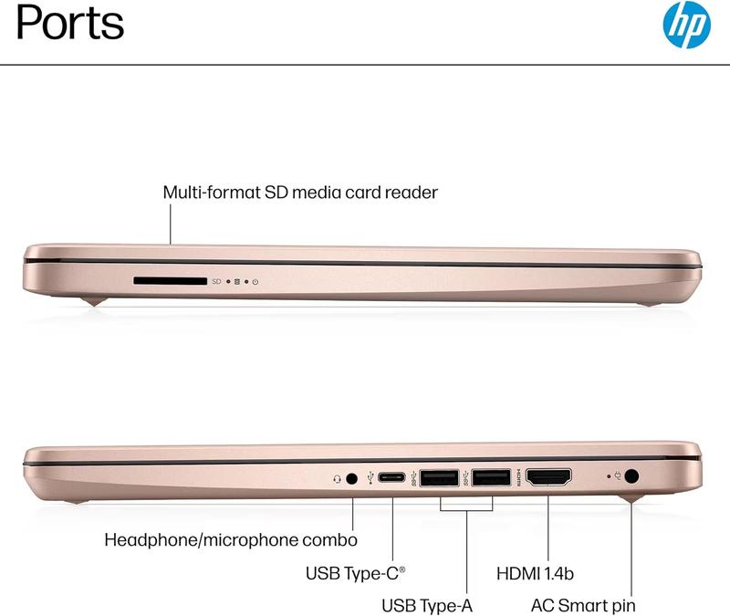HP 14 Laptop Computer 2026 Ultra Light, AI Copilot Student Business, Quad-Core Intel, 4GB RAM, 128GB Storage, 1 Yr Office 365, 12 Hr, Win 11S, Rose Gold