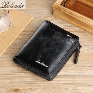 Men's RFID Blocking Wallet, Anti-Skimming Card Holder, Credit Card ID Wallet, Zipper Purse, Fashion Money Clip and Card Case