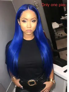 Deep Blue Long Straight Lace Front Wig, 13x4 Heat Friendly Synthetic Fiber, Heat Resistant, Pre-Plucked Hairline, Role Play, 28 Inches, Synthetic Wigs