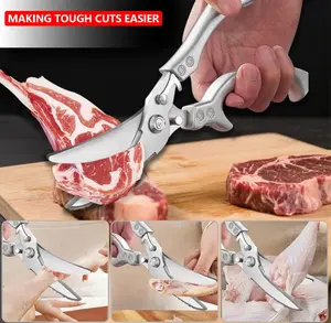 Professional-Grade Kitchen Tool—Featuring a non-slip handle and safety lock design, crafted from stainless steel, and dishwasher safe. Ideal for cutting meat, turkey, fish, and vegetables; with an ergonomic grip