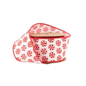 2 1/2" Wired Ribbon | All Over Peppermint on White Glitter | 10 Yard Roll wreath making Christms tree decor