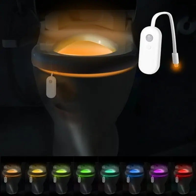 RGB Bathroom Night Light, Motion Sensor Night Light, USB Rechargeable 8-Color LED Decorative Toilet Light, Inductive Bathroom Lamp, Modern Night Lights