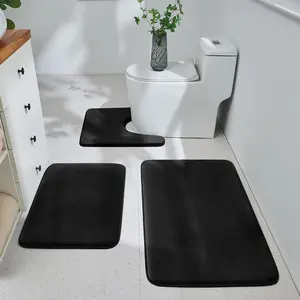 Bathroom Rugs Sets 3 count, Ultra Soft  Memory  Bath Rugs, Non-Slip & PVC Backing Bathroom Mat Set, Washable Quick Dry Bath Rug - Black