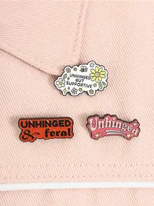 3 Piece Mental Disorder Letter & Flower Design Alloy Enamel Pins Unhinged But Supportive Unhinged & Feral Brooch Mental Health Jewelry for Backpack Clothes Badge for Unisex Daily Jewelry
