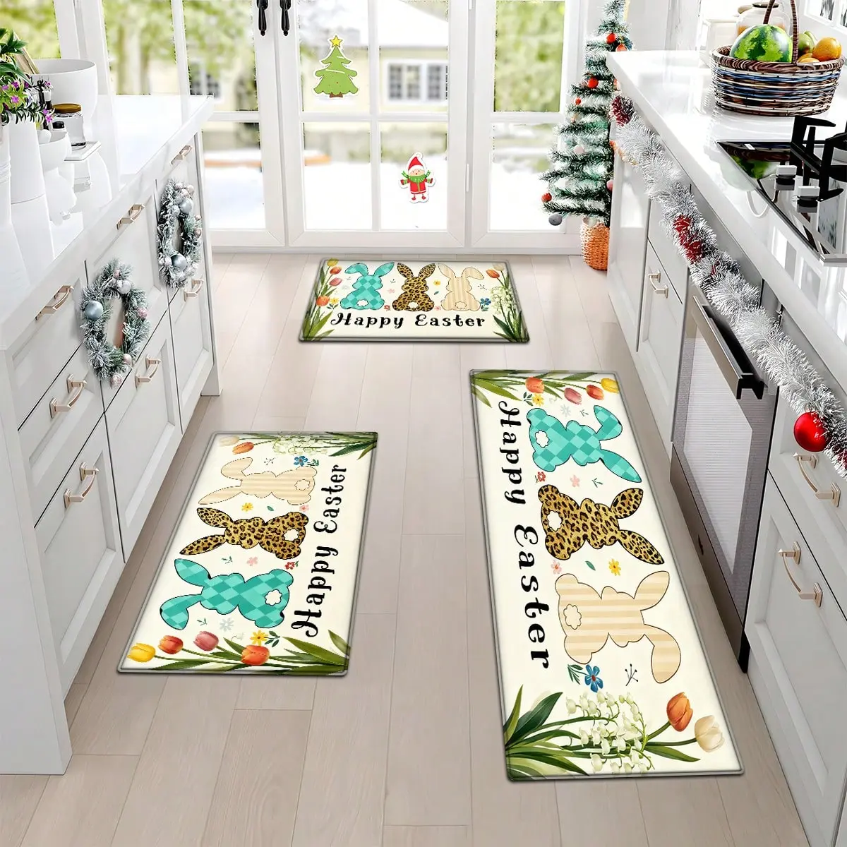 1/2/3PCS Easter Bunny Flower Arrangement Floor Mat -16*24/20*31/18*47in, Non-Slip And Wear-Resistant Multifunctional Cartoon Floor Mat For Home Garden Welcome Decoration, 16*24In, 20*30In