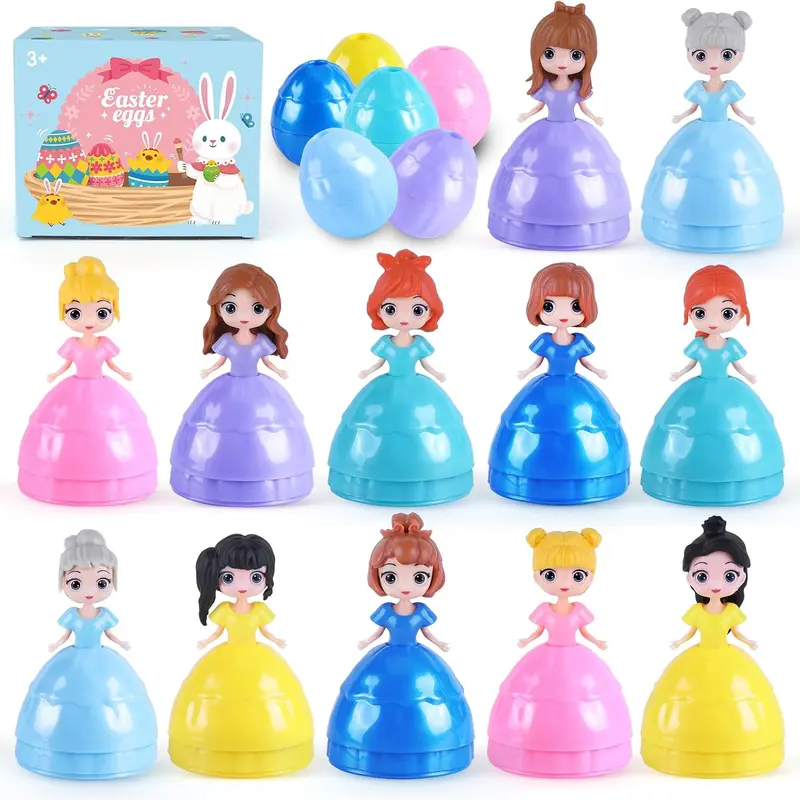 Girls' 12-Piece Princess Themed Capsule Kit - 12-Egg Surprise Basket-Fill Ready Toy, Eco-Friendly ABS Plastic, 2.12in Diameter, Detachable Fold Design, Hunt Fun, Creativity Boost, Egg Hunt Prizes, Princess Theme Sparks Story Ideas