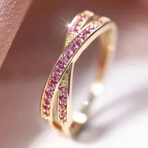 Minimalist Stacking Crossed Wedding Bands Black Gold Silver Color Blue Red Green Stone White Zircon Thin Rings For Women Jewelry