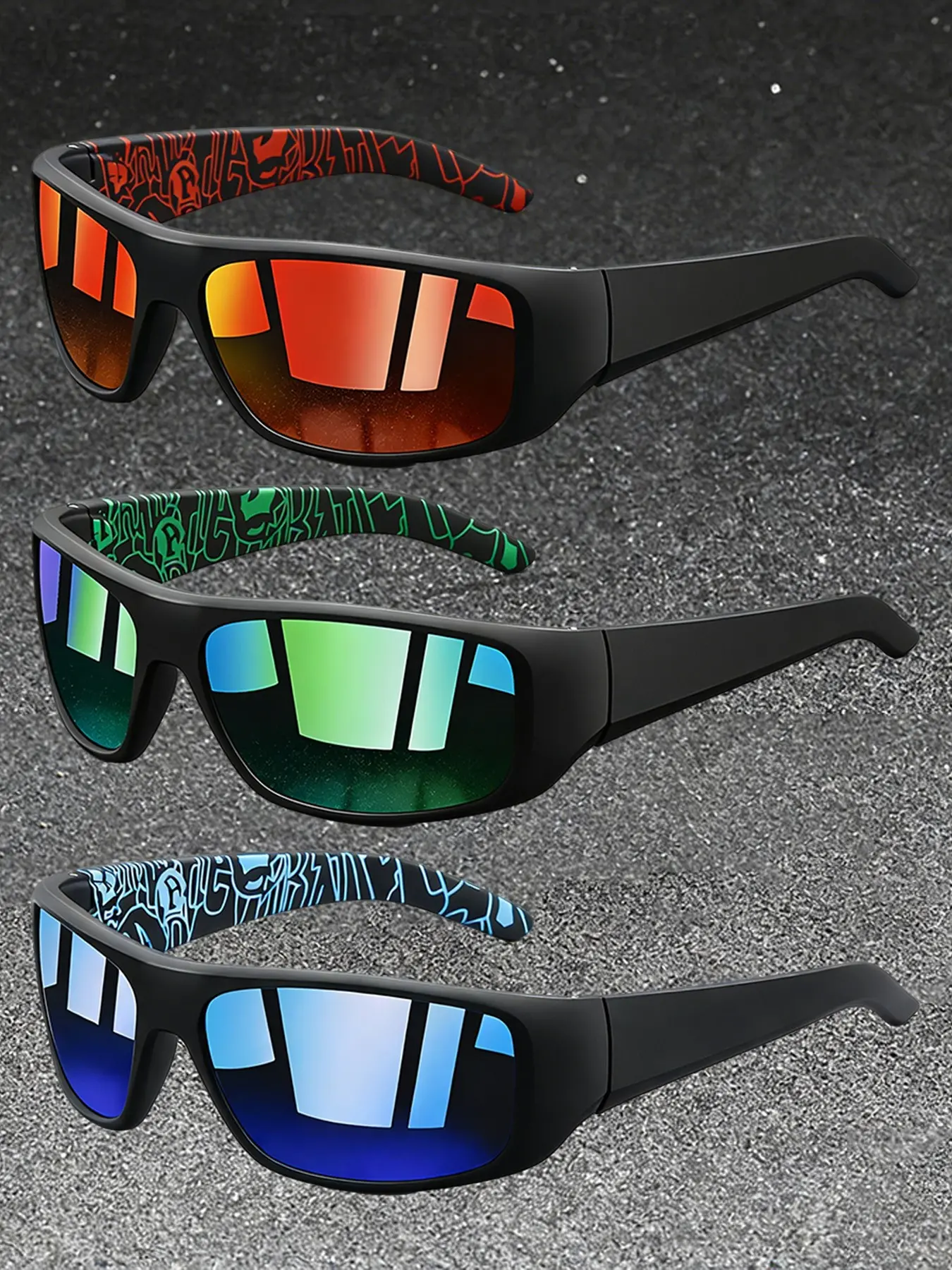 3pcs fashion graffiti/street art style sports glasses,suitable for both men and women,provide multiple color options,very Ideal for a long time outdoor activities,as if vacations,beaches,parties,driving,fishing,etc