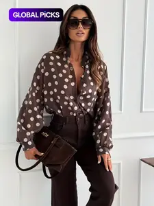 Women's Elegant & Polka Dot Top, Loose Fit Casual Long Sleeve Shirt Blouse, Semi-Transparent Stand Collar, All Seasons