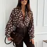 Women's Elegant & Polka Dot , Loose Fit Long Sleeve Shirt, Semi-Transparent Stand Collar, All Seasons