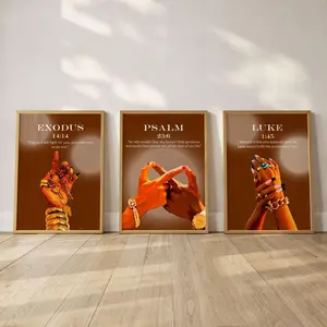 Set of 3 Christian Black Girl Wall Art, Bible Verse Print, No Frame