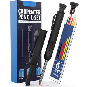 Carpenter Pencil Set with Sharpener & 7 Refills - Deep Hole Marker Mechanical Pencil for , Metal & Plastic - Durable Woodworking Marking Tool
