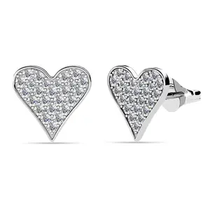 Cecilia 18k White Gold Plated Silver Heart Stud Earrings with Simulated Diamond Crystals