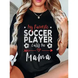 100% Cotton My Favorite Soccer Player Calls Me Mama Soccer Player Mom T-Shirt