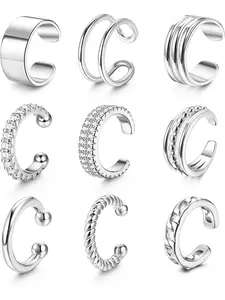 Ear Cuffs for Women Non Piercing Adjustable Clip on 14k Plated Stud Earrings, Faux Cartilage Helix Wrap Cuffs Set for Girls