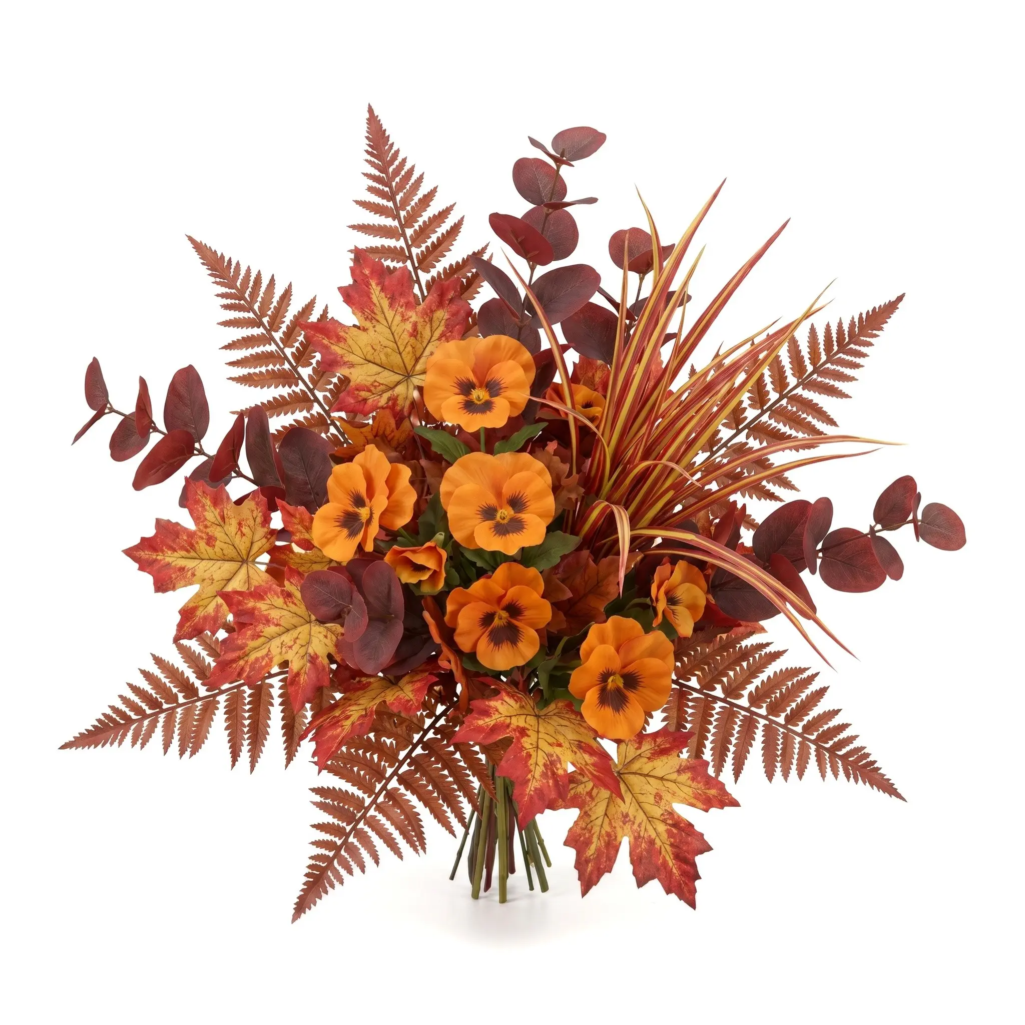 16-Piece Set Artificial Pumpkin Flower Plant Decor, Combination of Imitation Autumn Flowers, Grass Leaves and Ferns, UV Resistant for Outdoor Decoration, Suitable for Potted Gardens, Window Boxes, Patios, Home Decor, as well as Artificial Fruit and Outdoo