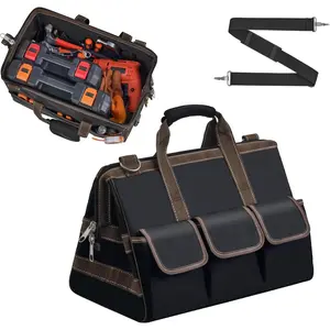 For Men 17-Inch, Large Toolbox Organizer, Multi-Wide-Mouth Large Zipper Tool Tote Bag with Shoulder Strap, Electrician Tool Bag, HVAC Tool Bag