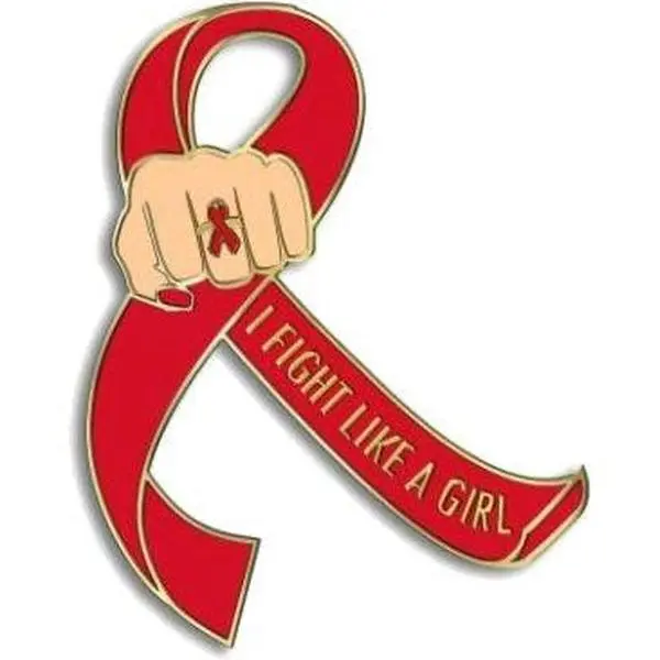 I Fight Like a Girl Fist Awareness Ribbon Lapel Pin - Red