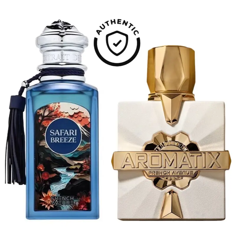 French Avenue Summer Bundle | Aromatix Platine Blanc French Avenue 3.4oz 100ML Extrait De Parfum  | Safari Breeze French Avenue 3.4oz 100ML Extrait De Parfum | 2 Bottles 3.4oz EACH | Authenticity Guaranteed Made in UAE