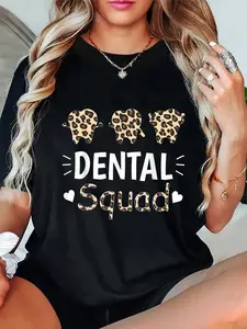100% Cotton Leopard Dental Costume Dental Assistant Women T-Shirt Short Sleeve T-Shirt Women's Men's Graphic Tee Causal Tops