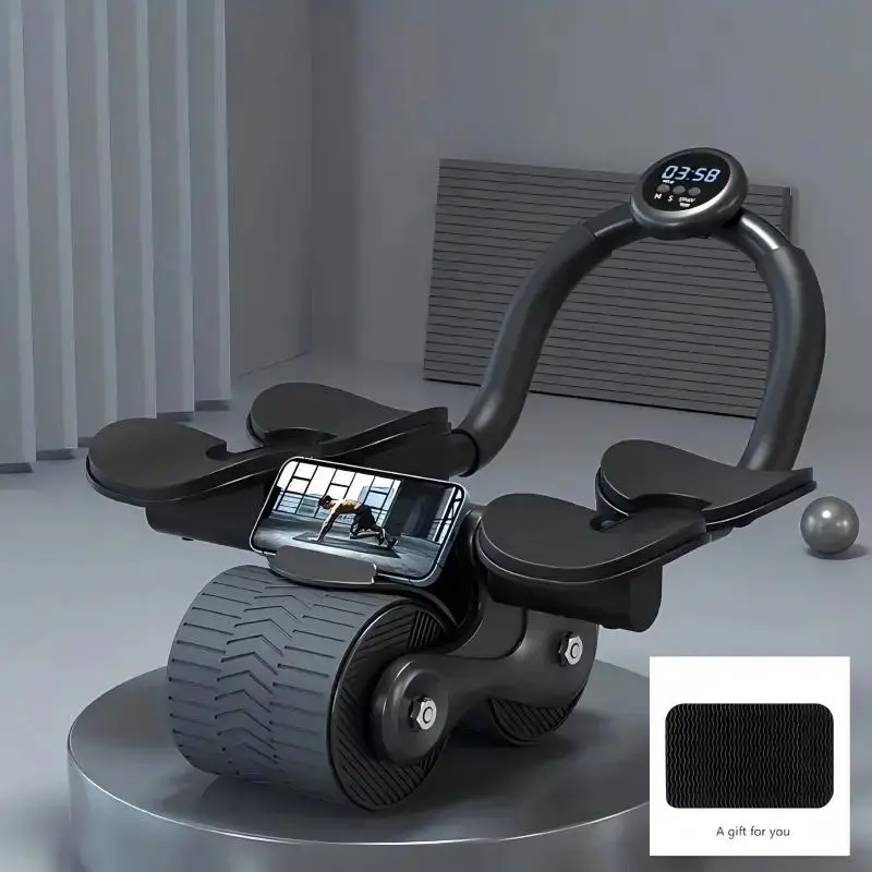 Abdominal Wheel Ab Core Trainer with Automatic Rebound, 4 Elbow Supports, Timer & Phone Holder for Abs Workout, Abs at Home & Core Training, Abs Training