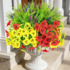 20pcs Artificial Flowers for Outdoors, UV Resistant Decorative Mixed Pansies, Lavenders & Ferns, Ideal for Porch, Garden, Window Box, Hanging Basket Decor
