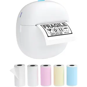 Sticker Printer, Mini Thermal Printer With 5 Rolls Paper, Inkless Photo Maker For School Supplies & DIY Projects, Bluetooth Connection Portable Sticker Maker For Labels, Photos, and Notes (White)