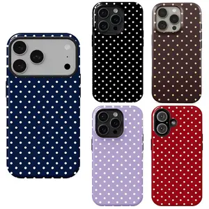 Red, black, blue, purple, and brown polka dot iPhone cases, compatible with iPhone 17 Pro Max, 16 Pro, 15, 14, 13, and 12, and Samsung 25 Ultra Plus, 24, 23, and 22 models. Dual-layer protective case, smartphone case, a great gift for girls.