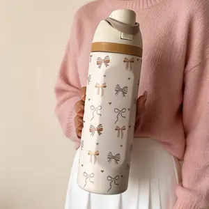 Multicolor Bowknot Stainless Steel Insulated Cup, 24/32/40oz, Includes Straw, Cold Retention, Vacuum Insulated Cup, Water Bottle, Travel Mug, Gift