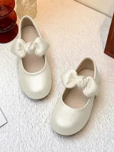 Girls' Bow Mary Jane Shoes, Soft Sole Anti-Slip Low Heel, Round Toe PU Leather, Casual All Seasons, Bowknot Design Shoes, Perfect for Parties and Weddings