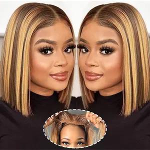 Yeswigs Highlight Short Bob Wigs Human Hair Lace Front Wigs Bob Wig Straight Bob Wig Lace Front Human Hair Wigs Piano P4/27 Color Bob Wigs For Black Women
