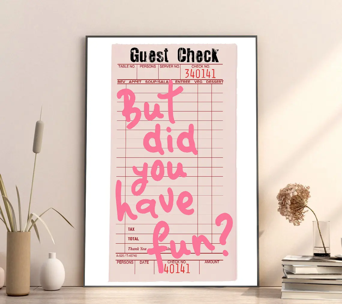 But Did You Have Fun print Guest Check poster Bar cart decor Funky wall art Trendy retro print Preppy room decor Apartment Decoration Ornaments Artistic Photo