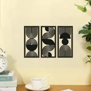 Modern Geometric Wood Wall Decor Set, Rectangular Hollow Design, Living Room Bedroom Art Decoration, DIY Stick-On Home Decor, Wooden Wall Art, Artistic