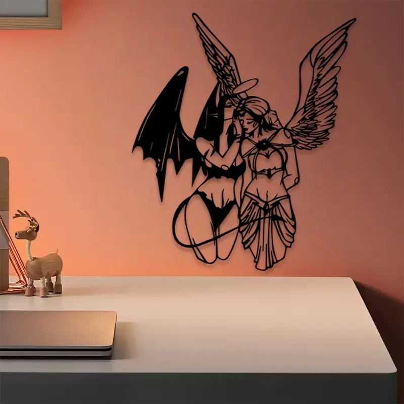 1pc Angel Devil Metal Wall Art, Angel Devil Statue Mural, Perfect for Living Room Wall, Halloween Decor, Ideal Gift for Collectors, Durable Metal