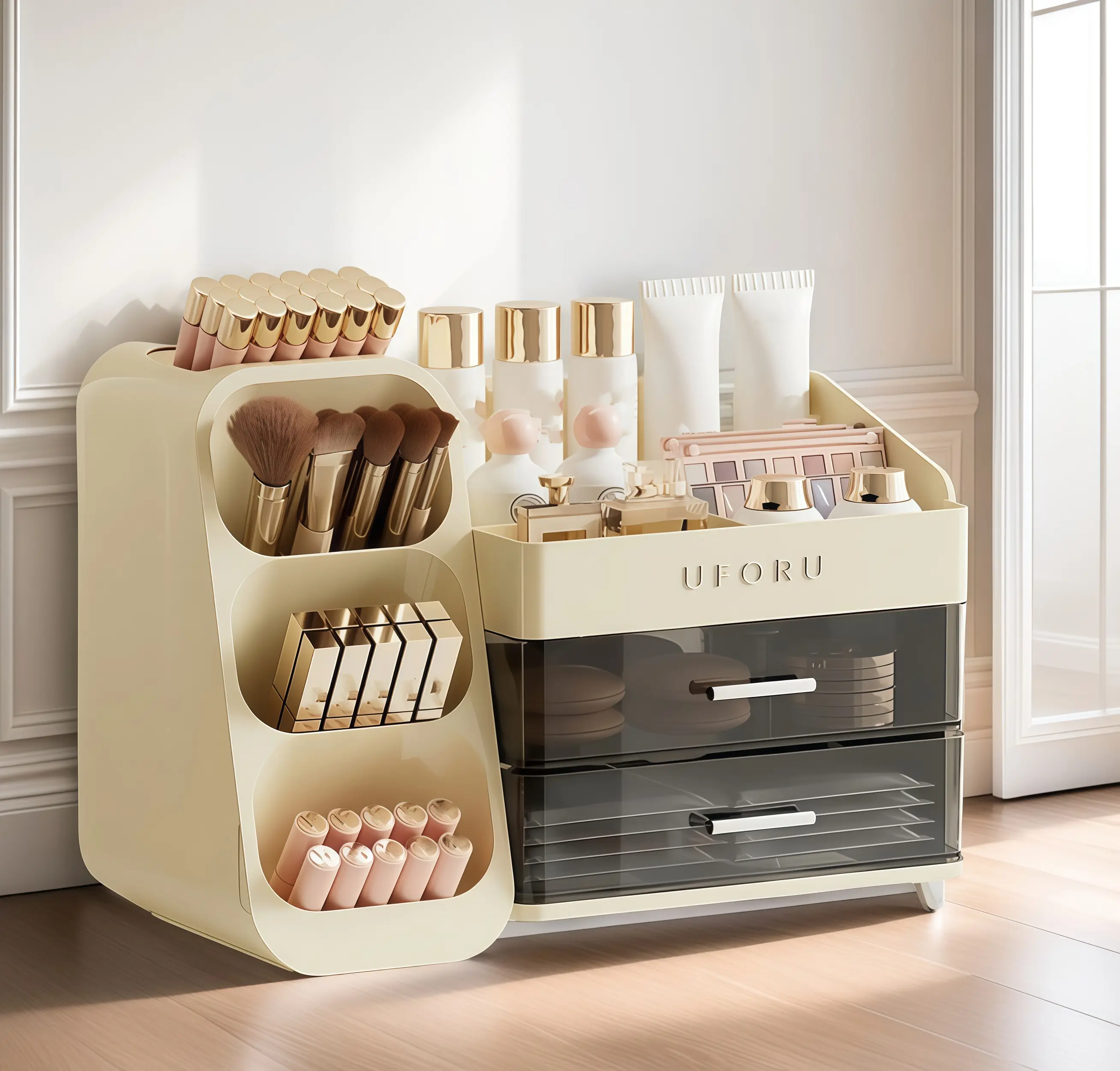 UFORU Spacious Makeup Organizer  Cosmetic Display Case with Drawers for Skincare, Lipstick, and Beauty Essentials | Plastic Water Proof