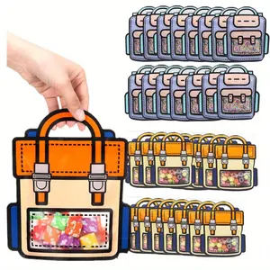 30Pcs Cartoon Backpack Goodie Bags Clear Gift Candy Bags with Handle Small Plastic Ziplock Seal Bag Smell Proof Reusable Resealable Storage Packaging For Home Party Favor Birthday Bag (Mixcolor)