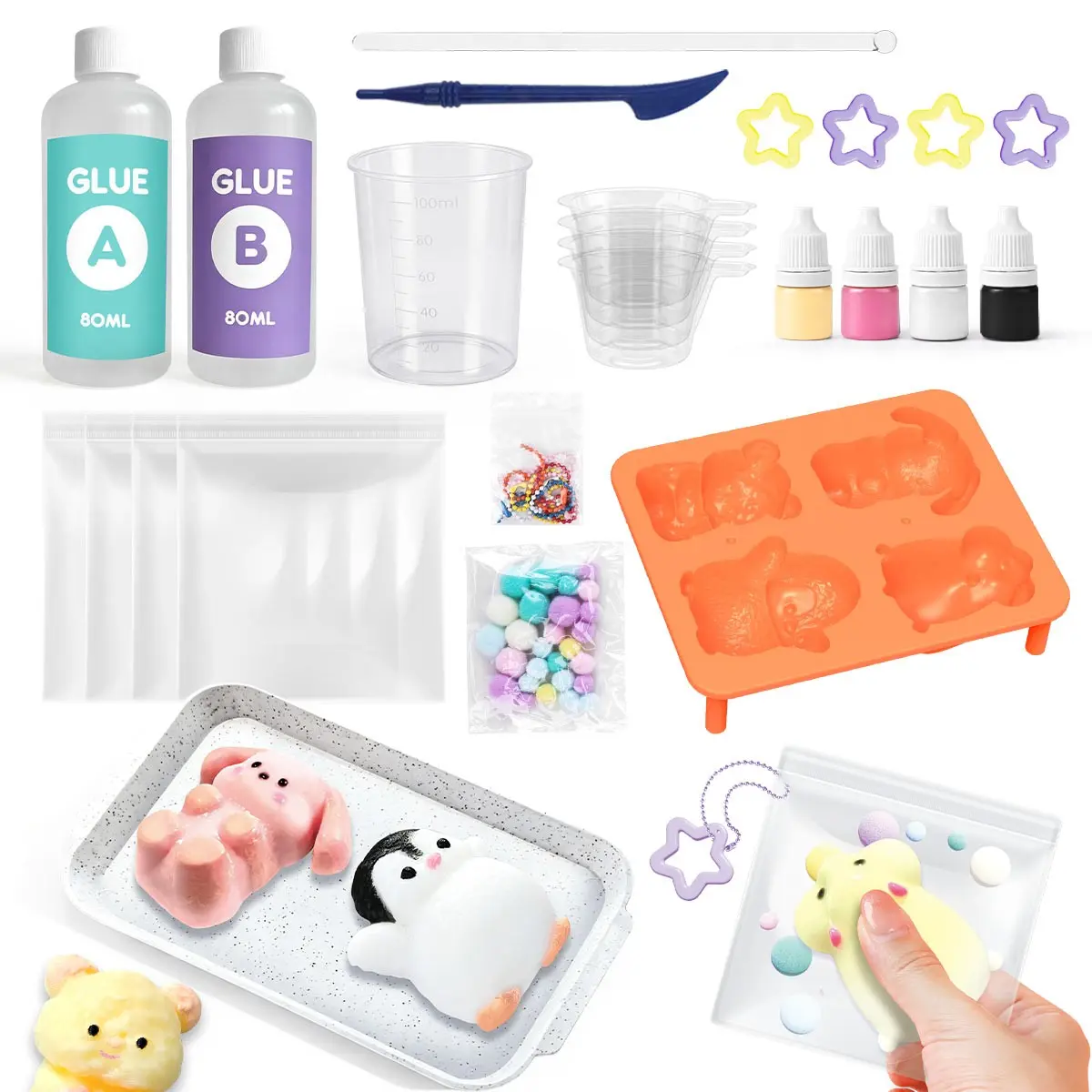 DIY Silicone Stress Relief Kit, Squishy Maker, Squishy Fidgets, Bread Dessert Animal Cat Paw Designs, Creative Handmade Gift Set, Decompression Squeeze, Multiple Styles Available, Squishy Fun Set