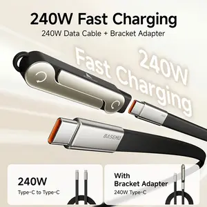 24oW SuperCharge 360° RotatingInvisible Stand Detachable 2-in-1 Charging Cable,Zinc Alloy Silicone Type-C Cable, Compatible withApple and Samsung, Essential for Gaming, Officeand Car Use | Single Head, Set.extend ChargerSmartphone