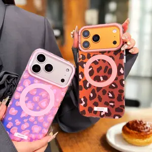 Light and shadow leopard print magnetic phone case suitable for IP 17PROMAX, cartoon full-cover IP16/15PRO, shockproof