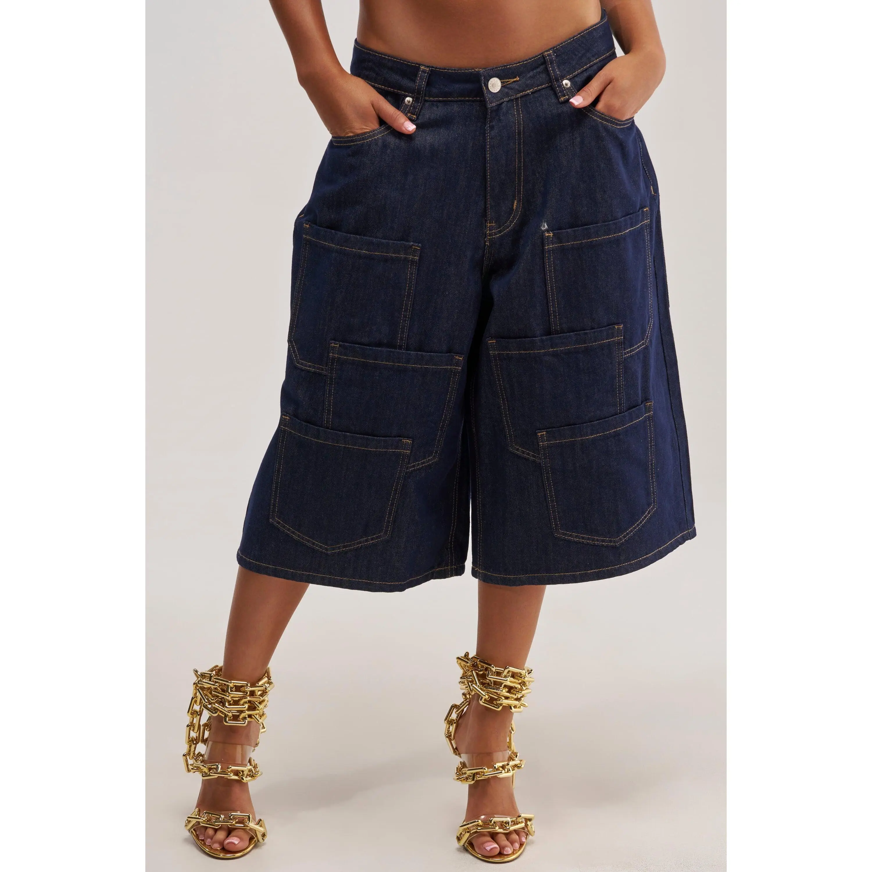 POCKETS ALL OVER DENIM CULOTTE