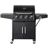 Outsunny 4-Burner Carbon Steel Freestanding Propane Gas Grill (Family Size) - Heat Resistant BBQ, 50000 BTU, Side Burner, Side Table, Handles, Lockable Wheels, Lid, Regulator & Hose, Warming Rack, Cabinet, Thermometer, Silver for Outdoor Patio Cookout