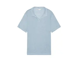 onia Shaun Linen Polo in Dusty Blue