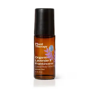 Plant Therapy Organic Lavender & Frankincense Castor Body Oil Roll-On 30 mL Soothes Dryness Calms Irritation Relaxation Pure Healing Benefits Hexane-Free Cold-Pressed Essential Oil