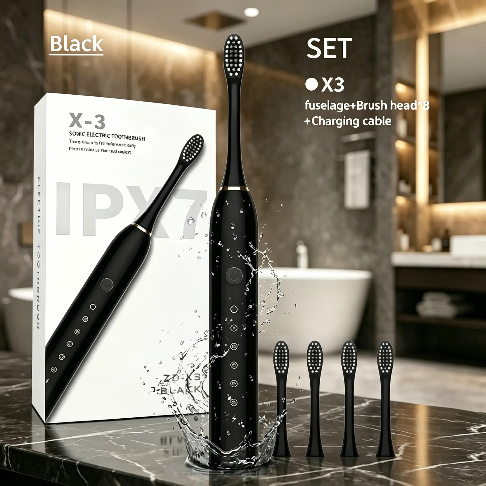 Adult Rechargeable Ultrasonic Electric Soft Toothbrush, Daily Oral Personal Care Appliance - 6 Optional Modes, IPX7 Waterproof, USB Fast Charging, 2-Min Built-In Timer, 4 Replaceable Brush Heads, Sensitive Care Tool, Black Adult Gift,father'sdaygifts,summ
