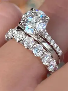 3 Pcs/Set Classical Cubic Zirconia Ring Set For Women Bridal Ring Sets For Wedding Engagement Rings Anniversary Party Band Jewelry Valentine's Day Gift