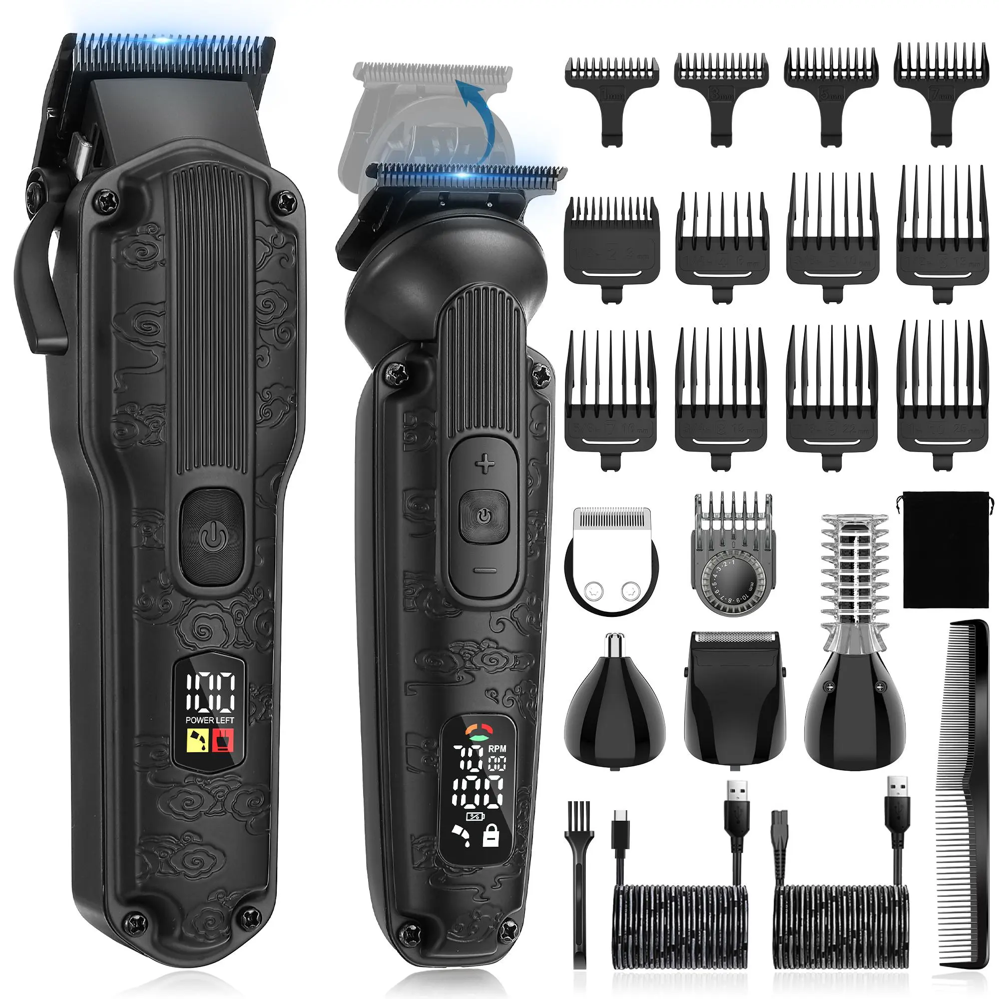 Scttomon 6-In-1 Professional Men’s Grooming Kit, Cordless Clippers Set, Hair Trimmer with 12 Guards, USB Rechargeable, Washable, Ideal Christmas Gift for Boyfriend